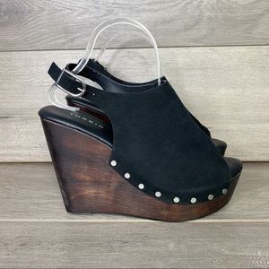 Torrid Black Covered Stud Wooden Wedges